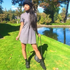 ANTHROPOLOGIE • Grey Plaid Dress - Size Small